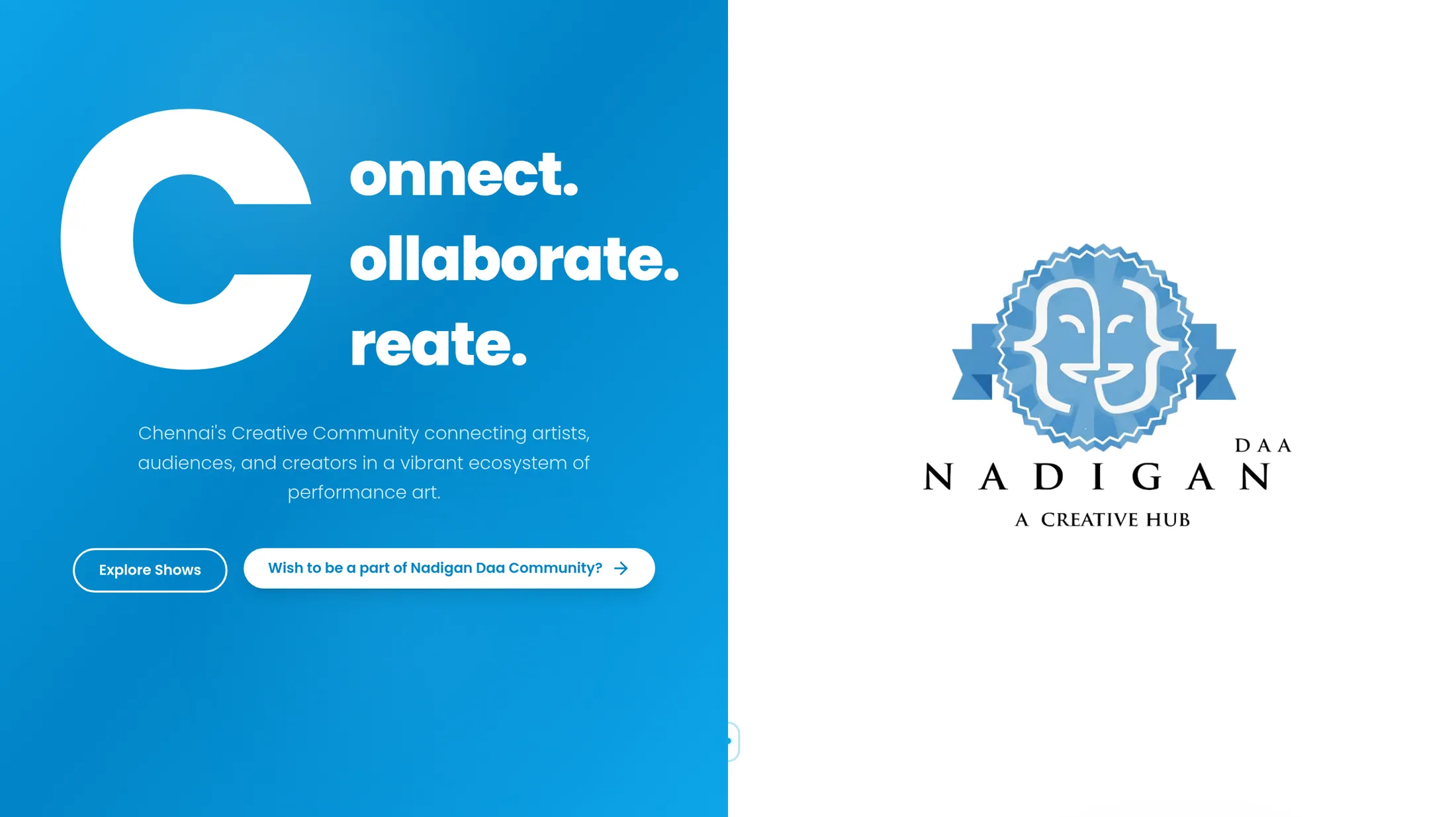 Nadigandaa homepage shown on a desktop browser