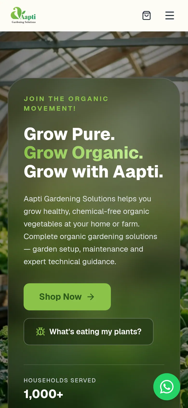 Aapti Gardening homepage shown on a mobile device
