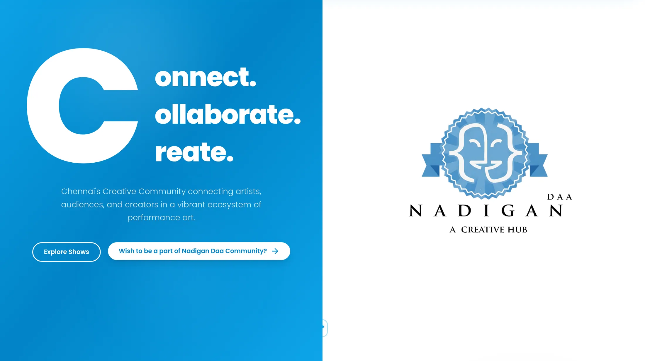 Nadigandaa · homepage, shown on a desktop browser