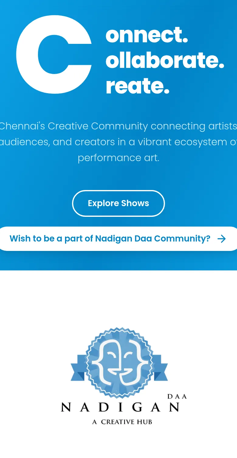 Nadigandaa homepage shown on a mobile device